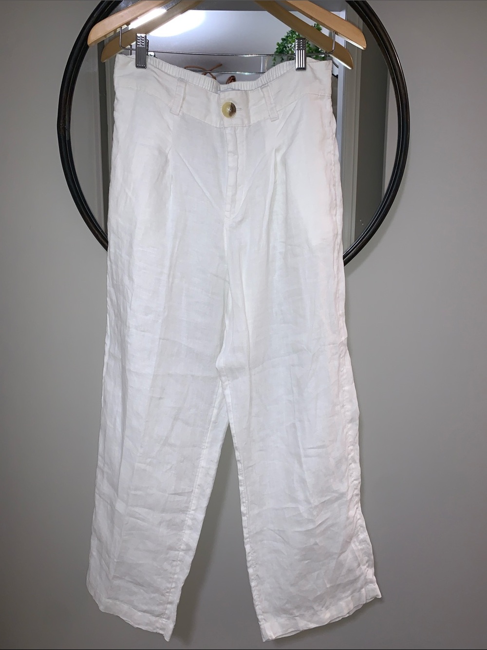 Halston Heritage White Linen Wide-Leg Pants